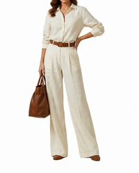 Damen Langarmhemd und Weite-Hose Set - White