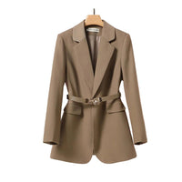 Damen Langer Blazer mit Gürtel und Reverskragen - Braun
