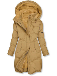Damen Langer Kapuzenmantel mit Innenfutter - Beige