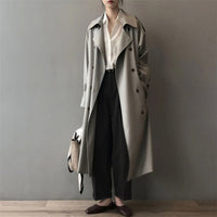 Marlene | Damen Langer Wasserabweisender Doppelreihiger Trench Coat - Grau