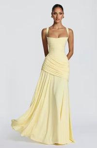 Damen Maxikleid mit Herzausschnitt und asymmetrischer Raffung - Gelb