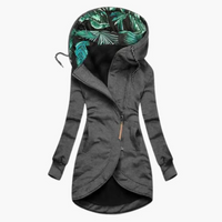 Damen Langjacke mit Kapuze und asymmetrischem Reißverschluss - Grau