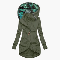 Damen Langjacke mit Kapuze und asymmetrischem Reißverschluss - Grün