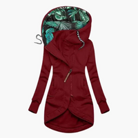 Damen Langjacke mit Kapuze und asymmetrischem Reißverschluss - Rot