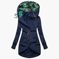 Damen Langjacke mit Kapuze und asymmetrischem Reißverschluss - Marineblau