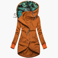 Damen Langjacke mit Kapuze und asymmetrischem Reißverschluss - Orange
