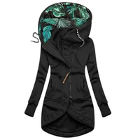 Damen Langjacke mit Kapuze und asymmetrischem Reißverschluss - Schwarz