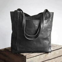 Elfriede | Damen Leder Tote Bag Geräumige Klassische Schultertasche - Schwarz