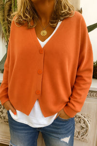 Frieda | Damen Leichter V-Ausschnitt Geknöpfter Oversized Cardigan - Orange