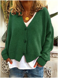 Frieda | Damen Leichter V-Ausschnitt Geknöpfter Oversized Cardigan - Grün