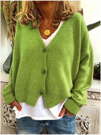 Frieda | Damen Leichter V-Ausschnitt Geknöpfter Oversized Cardigan - Hellgrün