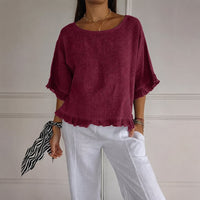 Luisa | Damen Leinen-Bluse mit Rüschenabschluss und Halbarm - Rot
