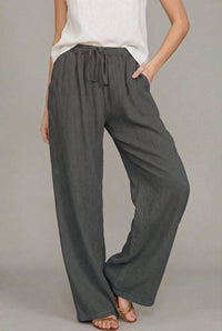 Charlotte | Damen Leinen Wide Leg Pants mit elastischem Kordelzugbund - Dunkelgrau
