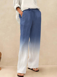 Damen Leinenhose mit weitem Bein und Kordelzug - Mitternachtsblau
