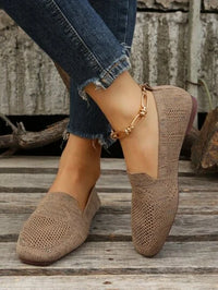 Damen Loafer mit perforierter Oberfläche und quadratischem Zehenbereich - Khaki