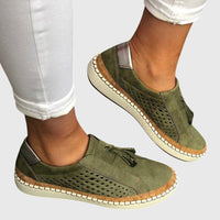Damen Loafer mit Quaste auf dem Vorderblatt und Lochmuster an den Seiten - Grün