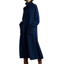 Damen Maxikleid aus Strick mit Rollkragen - Marineblau