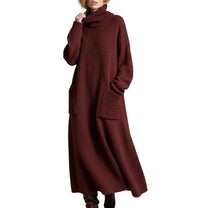 Damen Maxikleid aus Strick mit Rollkragen - Dunkelrot