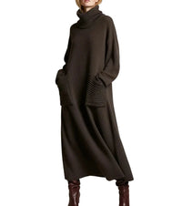 Damen Maxikleid aus Strick mit Rollkragen - Braun