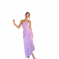 Damen Maxikleid mit Neckholder, Faltenstruktur und Rüschendetails - Lila