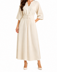 Damen Maxikleid mit Plissierter Taille - Beige