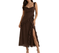 Damen Maxikleid mit Riemen und Rüschenbesatz - Niemiecki