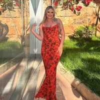 Damen Maxikleid mit Spaghettiträgern und Blumenmuster - Farbe