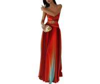 Damen Maxikleid mit trägerlosem Oberteil und Farbverlauf - Rot
