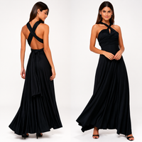 Damen Maxikleid mit überkreuztem Halsteil - Schwarz