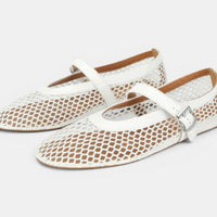 Damen Mesh Mary Jane Ballerinas mit Schnalle - Weiß
