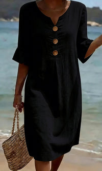Damen Midi-Hemdkleid mit Knöpfen - Schwarz