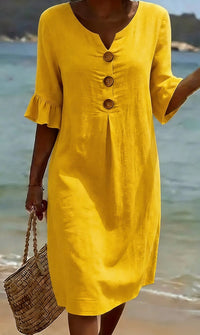 Damen Midi-Hemdkleid mit Knöpfen - Gelb
