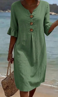 Damen Midi-Hemdkleid mit Knöpfen - Grün