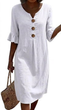 Damen Midi-Hemdkleid mit Knöpfen - Weiß
