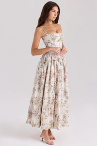 Damen Midi-Kleid mit Spaghettiträgern und Korsett-Nähten am Oberteil - Aprikose
