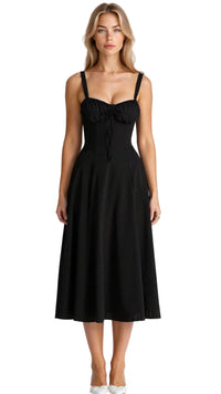 Damen Midikleid im Korsettstil mit Blumenmuster - Schwarz