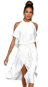 Damen-Midikleid mit asymmetrischem Saum - Weiß