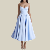 Damen Midikleid mit Korsettoberteil und schmalen Trägern - Hellblau