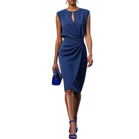 Damen Midikleid mit Schlüssellochausschnitt und Raffung - DunkelBlau
