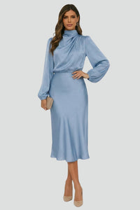 Damen Midikleid mit Stehkragen und langen Ärmeln - Hellblau