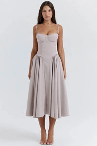 Damen Midikleid mit Trägern und strukturiertem Oberteil - Hellgrau