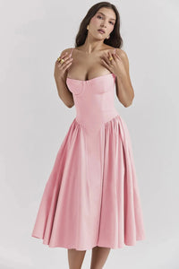 Damen Midikleid mit Trägern und strukturiertem Oberteil - Rosa