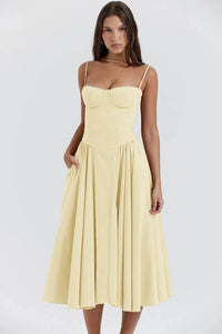 Damen Midikleid mit Trägern und strukturiertem Oberteil - Buttergelb