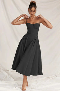 Damen Midikleid mit Trägern und strukturiertem Oberteil - Dunkelgrün