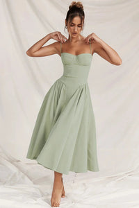 Damen Midikleid mit Trägern und strukturiertem Oberteil - Hellgrün