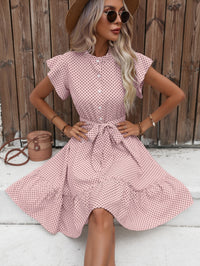Damen-Minikleid mit Punkten und Stufenrock - Rosa