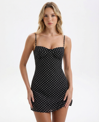 Damen Minikleid mit Punktmuster und schmalen Trägern - Schwarz