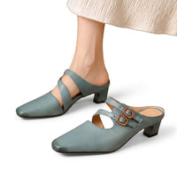 Damen-Mules mit eckiger Zehenpartie und zwei Riemen - Blau