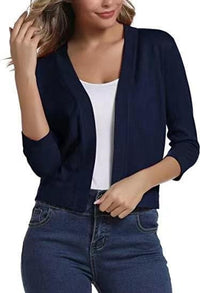 Katharina | Damen Offener Kurzjacken-Cardigan mit 3/4-Ärmeln - Saphirblau