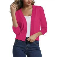 Katharina | Damen Offener Kurzjacken-Cardigan mit 3/4-Ärmeln - Rot